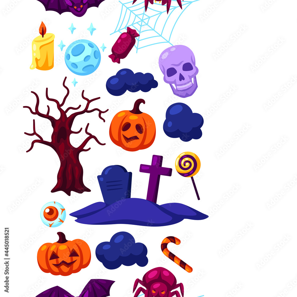 Happy Halloween seamless pattern with celebration items. Background for party.
