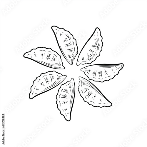 Vector Illustration, Dumplings Outline Sketch Isolated on White Background.
