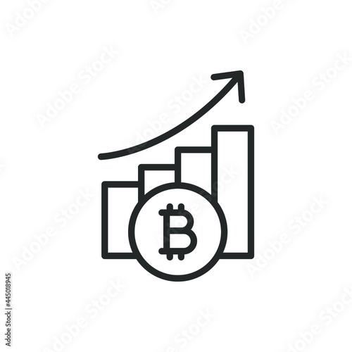 Money growth icon line style. Bitcoin increase graph symbol concept isolated on white background. Vector illustration