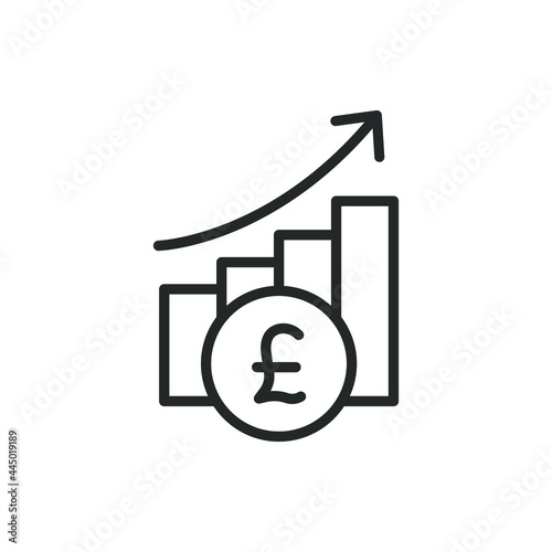 Money growth icon line style. Pound increase graph symbol concept isolated on white background. Vector illustration