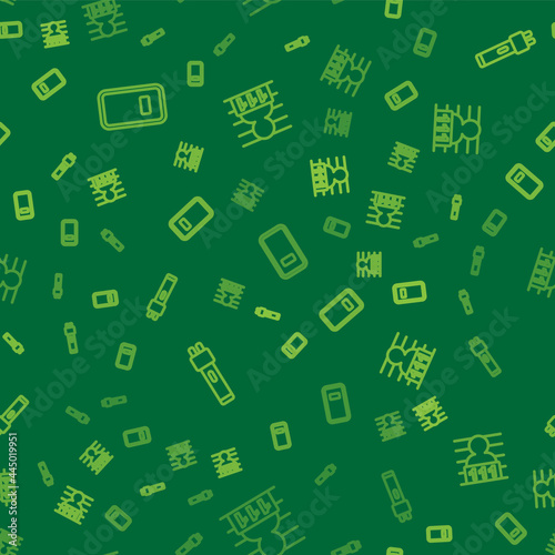 Set line Police assault shield, electric shocker and Suspect criminal on seamless pattern. Vector