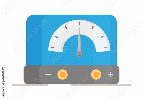 Vector illustration of an isolated ammeter. Ammeter Flat Style with Long Shadow Vector Isolated Element. Power measurement icon. ammeter for measuring amperage in amperes.  Ammeters are used in engine