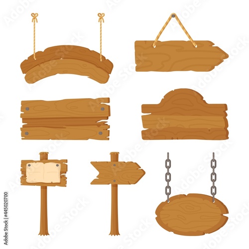 Fototapeta Naklejka Na Ścianę i Meble -  Vector illustration. Rustic signs and directional signs wooden blank ribbons vector design template. Collection of textured billboards