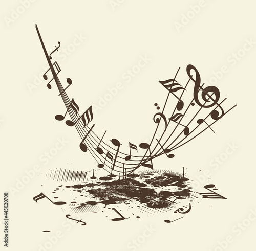 Music notes  vintage bstract musical background. Vector illustration.