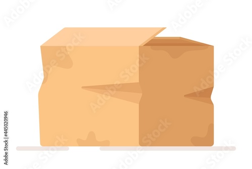 Vector illustration of an isolated crumpled spoiled box on a white background. Cardboard trash. 