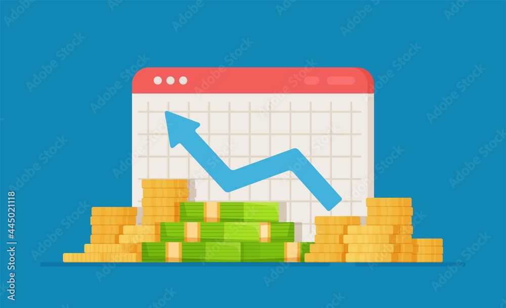 Fototapeta premium Vector illustration on blue background. Mutual fund, return on investment, consolidation of finances.