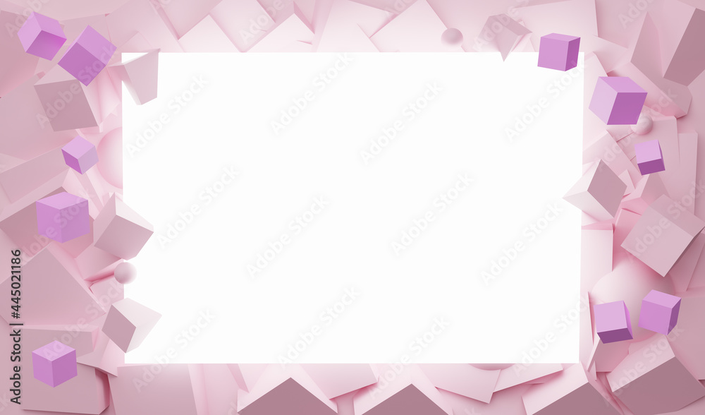 Basic geometric shapes surrounding a shiny empty space. 3D illustration Basic geometric shapes surrounding a shiny empty space. 3D illustration