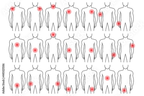 Body Parts Pain Set with Shoulders, Chest, Joints, Genital, Muscles, Hearth, Arms, Legs and Hips Ache