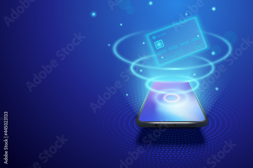 Smartphone and internet banking concept. Illustration of digital money or online wallet. Mobile payment transaction via credit card