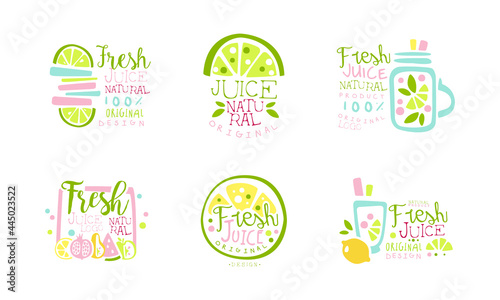 Fototapeta Naklejka Na Ścianę i Meble -  Fresh Juice as Natural Product Original Logo Design Vector Set