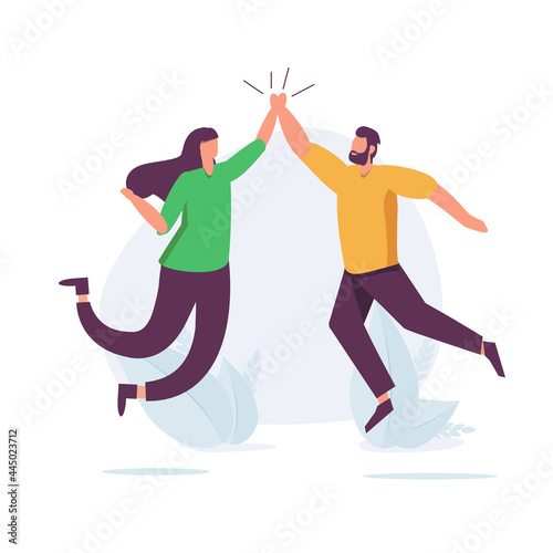 Team success winners, hi five or congratulation on business goal achievement, collaboration or encouragement concept.