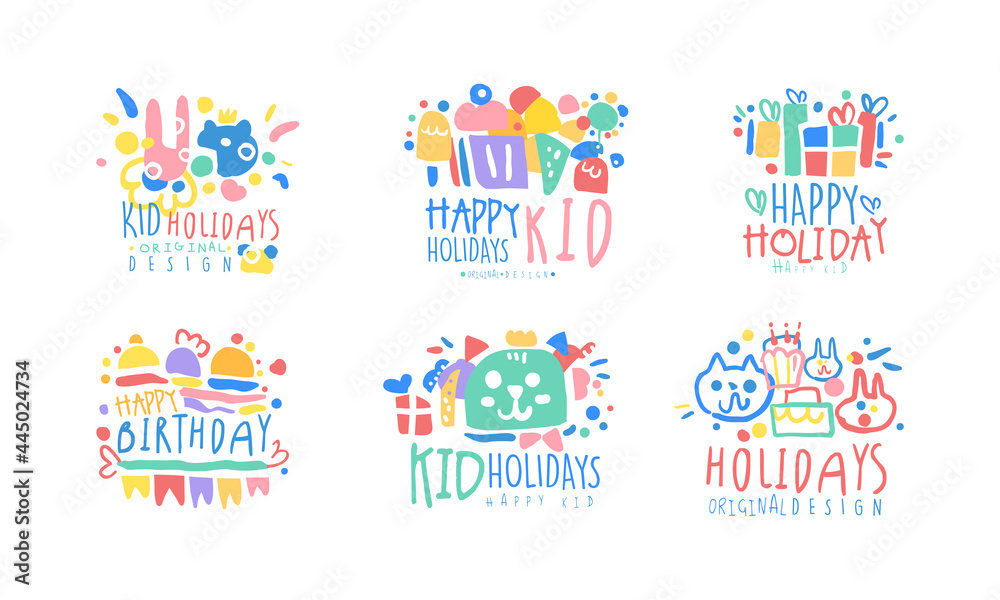 Happy Birthday and Kids Holiday Original Design Vector Set