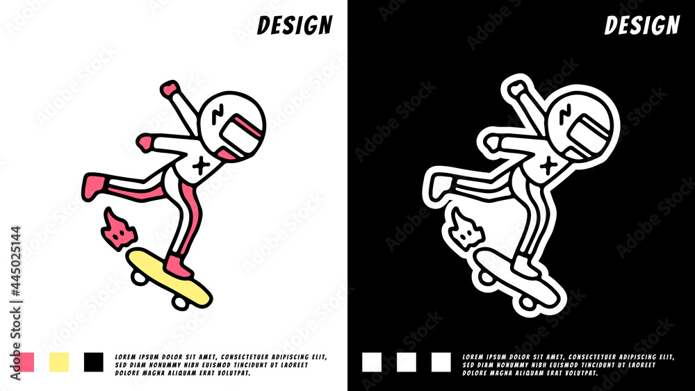 Cosmonaut rides on skateboard and sport on the space with astronaut suit. illustration for poster, logo, sticker, or apparel merchandise.	
