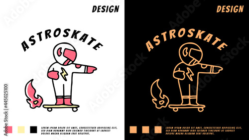 cool cosmonaut playing skateboard and sport on the space with fire element. illustration for poster, logo, sticker, or apparel merchandise.	
