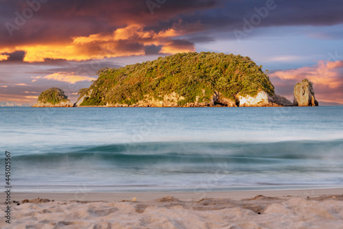 Scenic view of an island at the beach of Great Barrier Island, New Zealand