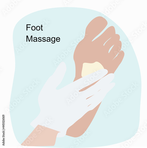 Foot massage with a beauty salon specialist pedicure foot cream. The concept of professional foot care. Close-up