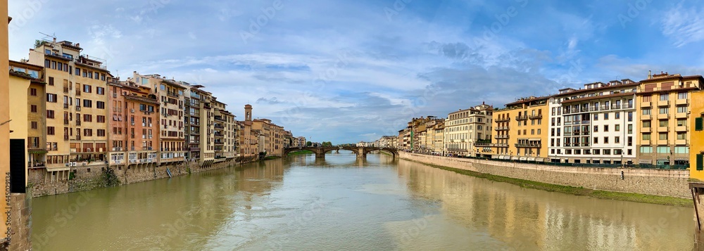Italy, Arno river in Florence, view from gold bridge