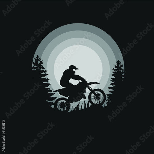Motocross Silhouette Vector Illustration Logo Designs, Motocross Logo, Sunrise and sunset. Landscape wallpaper. Illustration vector style. Colorful view background