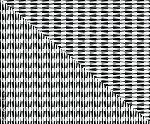  Line art optical art. Psychedelic background. Monochrome background. Optical illusion style. Black dark background. Modern pattern. Abstract graphic texture. Graphic ornament. Vector template