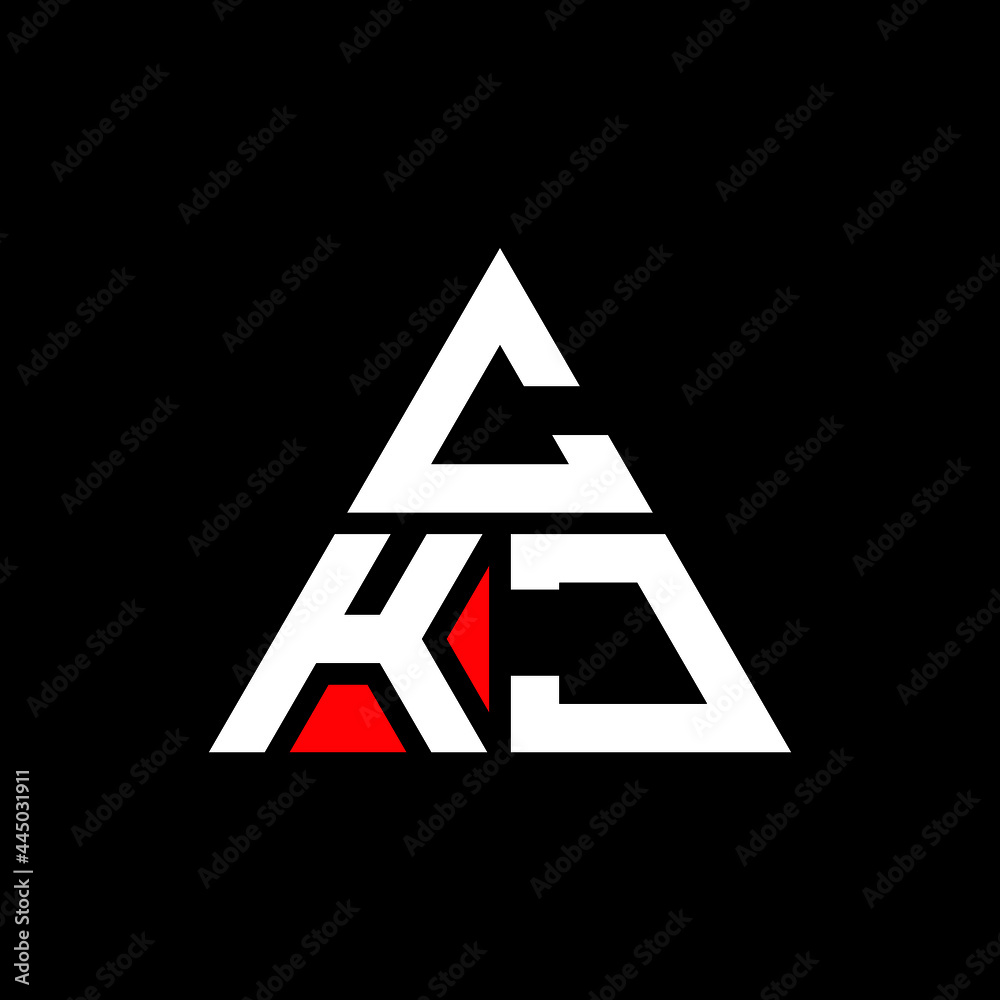 CKJ triangle letter logo design with triangle shape. CKJ triangle logo design monogram. CKJ triangle vector logo template with red color. CKJ triangular logo Simple, Elegant, and Luxurious Logo. CKJ 