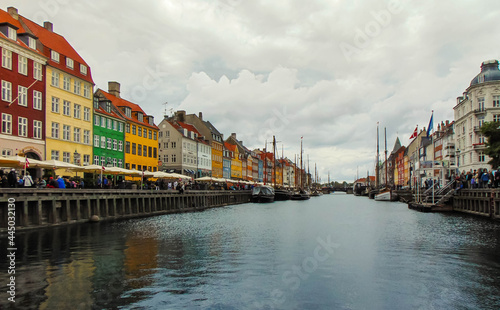 Colorful buildings in Nyhav harbor in Copenhagen, cityscape
