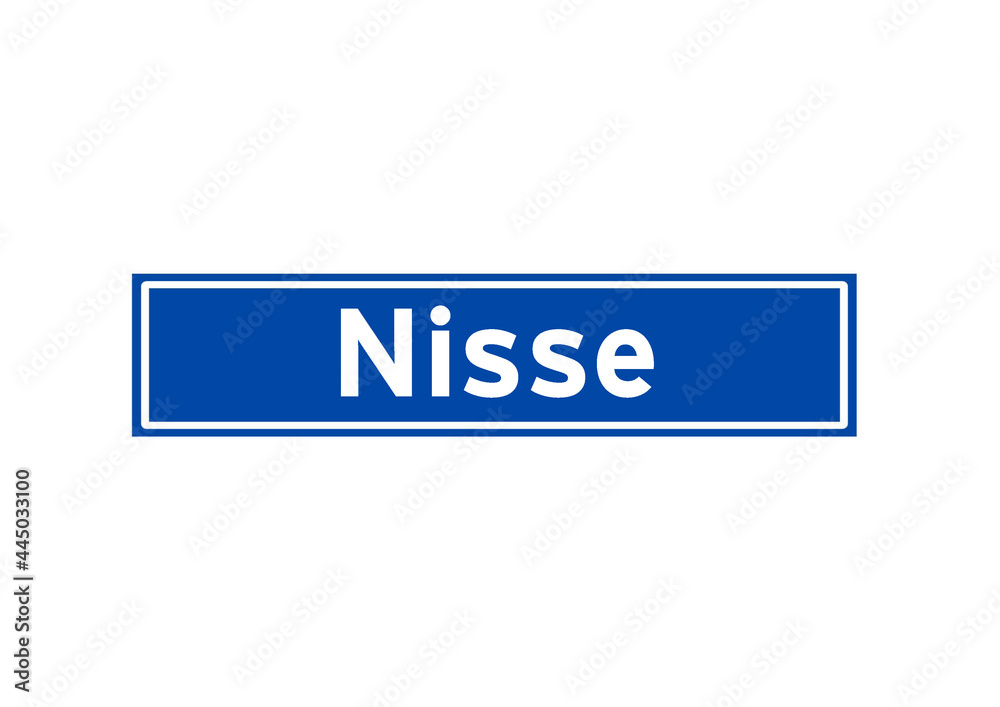 Nisse isolated Dutch place name sign. City sign from the Netherlands. Nisse isolated Dutch place name sign. City sign from the Netherlands.