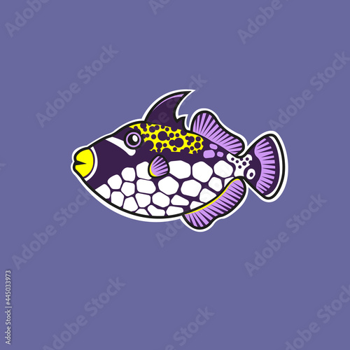 triggerfish. tropical fish on a blue background. a spotted coral fish with a fin on its back. vector illustration.