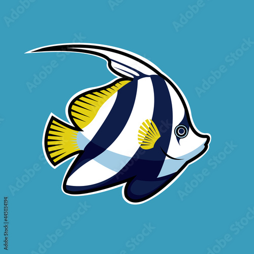 butterfly fish. striped butterfly fish on a blue background. vector illustration