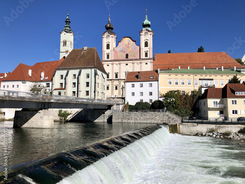 Cityscape of Steyr with church St. Michael above river, Upper Austria photo