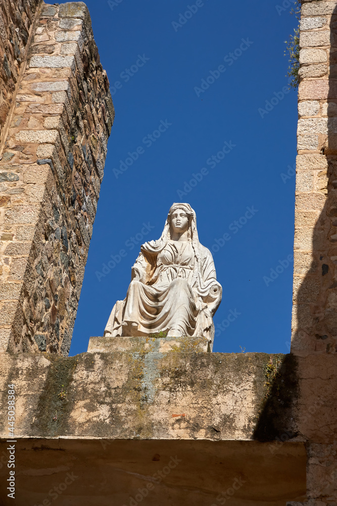 Marble statue of the goddess Ceres in the Roman theater in Merida. Structure created by the Greeks