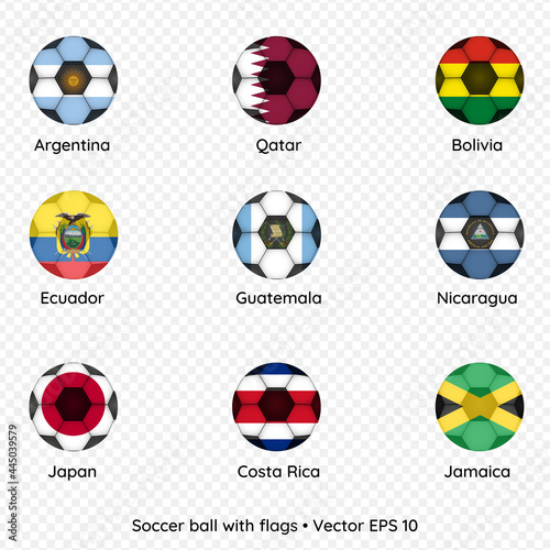Soccer ball with flags isolated on transparent background, vector illustration
