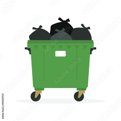 Full trash can on white background