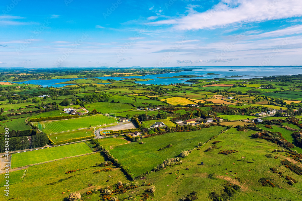 Aerial view of summer sunny Downpatrick countryside ,Northern Irela
