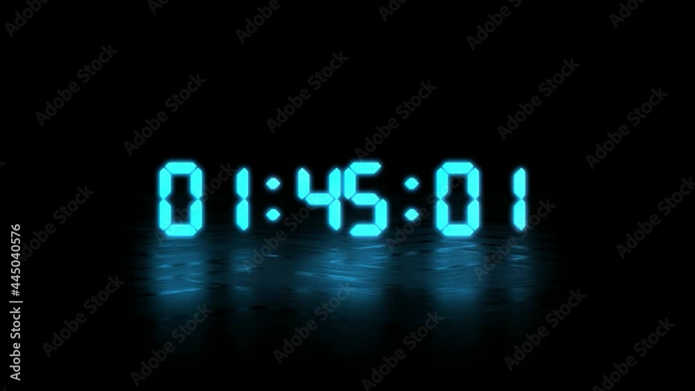 Countdown timer 1 minutes 50 seconds with shining glow text and surface reflection Countdown timer 1 minutes 50 seconds with shining glow text and surface reflection