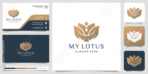 lotus flower logo template with business card design and gradient color. lotus design inspiration