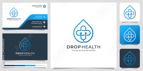 Minimalist Plus medical health logo with creative line Oil drop template and business card design.