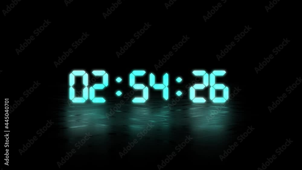 Countdown timer 3 minutes with shining glow text and surface reflection