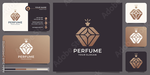 luxury perfume logo and business card. icon for cosmetic, salon, skin care, product, bottle element.