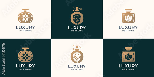luxury bottle perfume logo template set design template.symbol for cosmetic beauty salon, product, skin care.