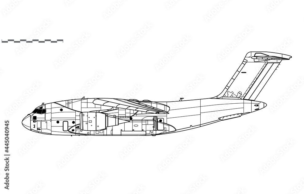 Kawasaki C-2. Vector drawing of military transport aircraft. Side view. Image for illustration and infographics. Kawasaki C-2. Vector drawing of military transport aircraft. Side view. Image for illustration and infographics.