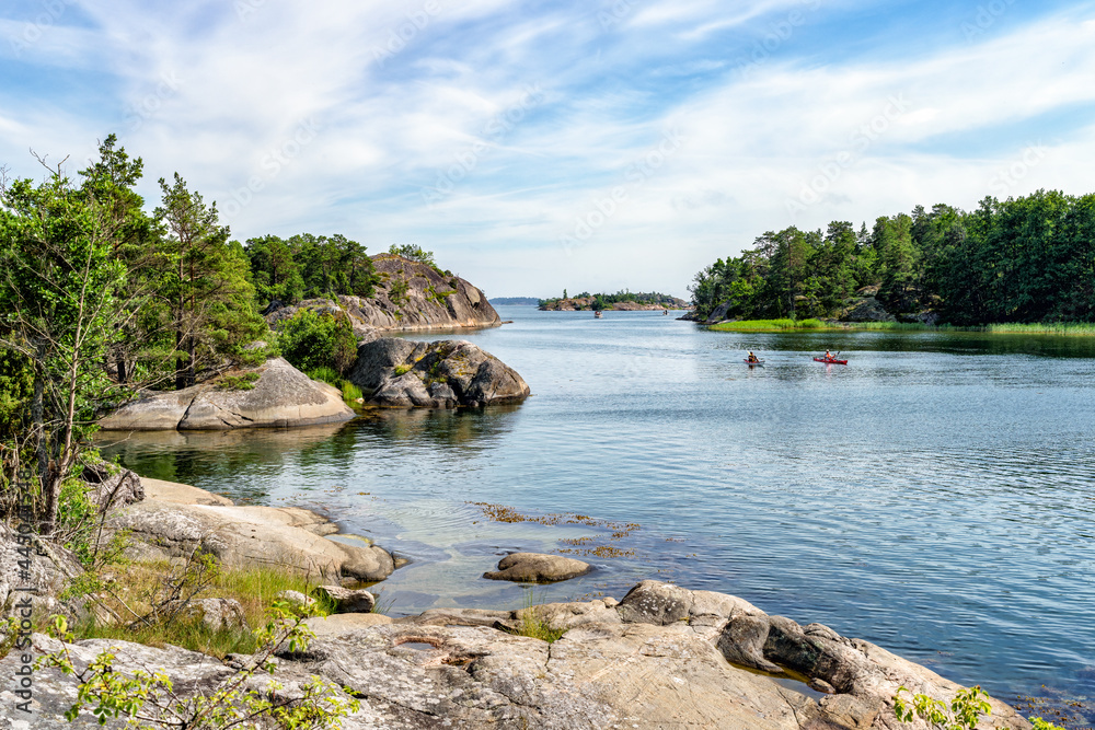 A beautiful view with kayaking in the St. Anna archipelago in the Baltic Sea, Sweden 

