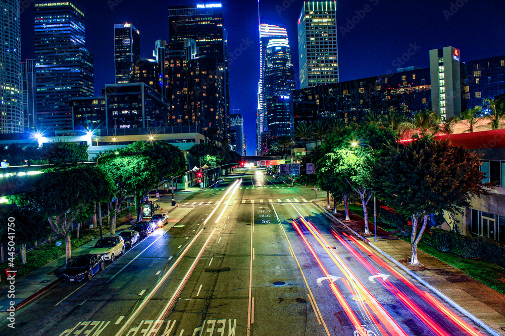 Downtown Los Angeles night skyline Stock
