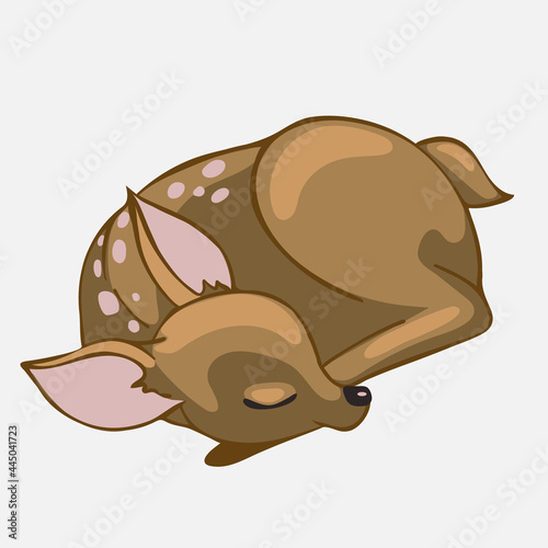 cute sleeping fawn, forest animal lying and resting, cartoon, stylized vector graphics
