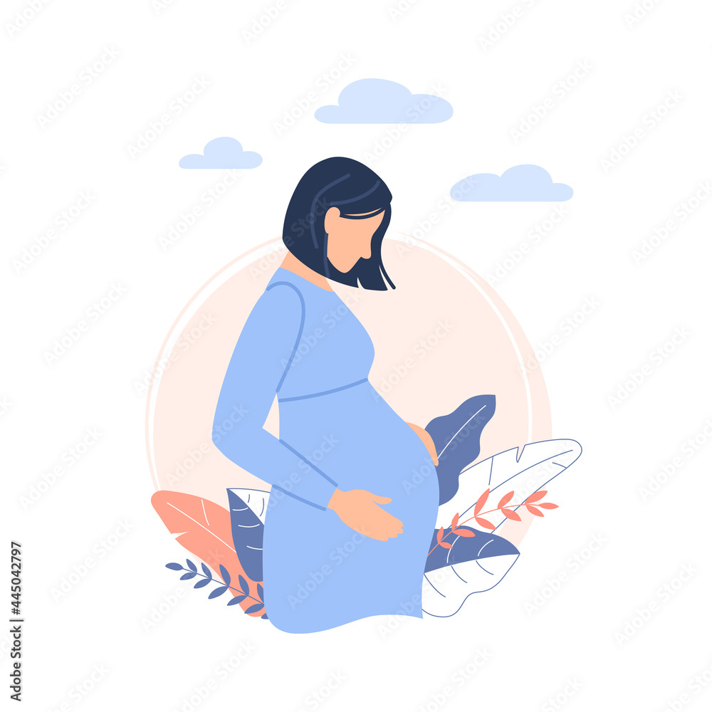 Pregnant woman. Flat pregnancy concept isolated on white background.