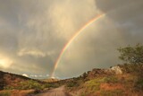 A beautiful rainbow over the desert landscape, scenic forest road 618, in the Coconino National Forest, Yavapai County, Arizona.