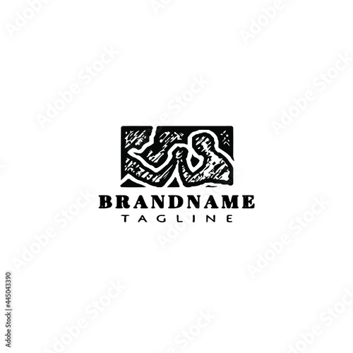 cute arm wrestling logo cartoon icon design template vector illustration