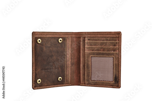 Genuine Leather Wallet Isolated On White Background With Clipping Path