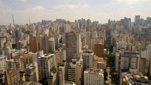 Aerial view of S  o Paulo  in the neighborhood of Jardim Paulista. Av. Brasil and Ibirapuera Park