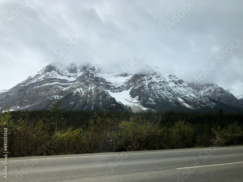 Snow mountains and forest in Rocky Mountains