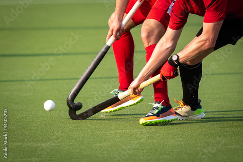 Fotografie Close-up on a professional field hockey players